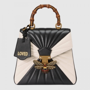 476664 GUCCI Queen Margaret ϵ�� 笷�Ƥ�� ����˫��� �ڰ�����