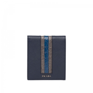 2MO513 Prada������ Saffiano������Ƥ ˫�۶�Ǯ�� ����ƴ��